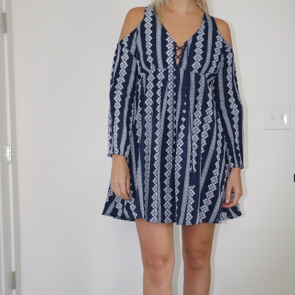 Navy Blue Off the Shoulder Molly Green Dress